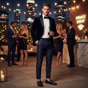 Twisted Tailor Morata Suit Pants Mens 34R Navy Bee Jacquard Flock Slim Unique